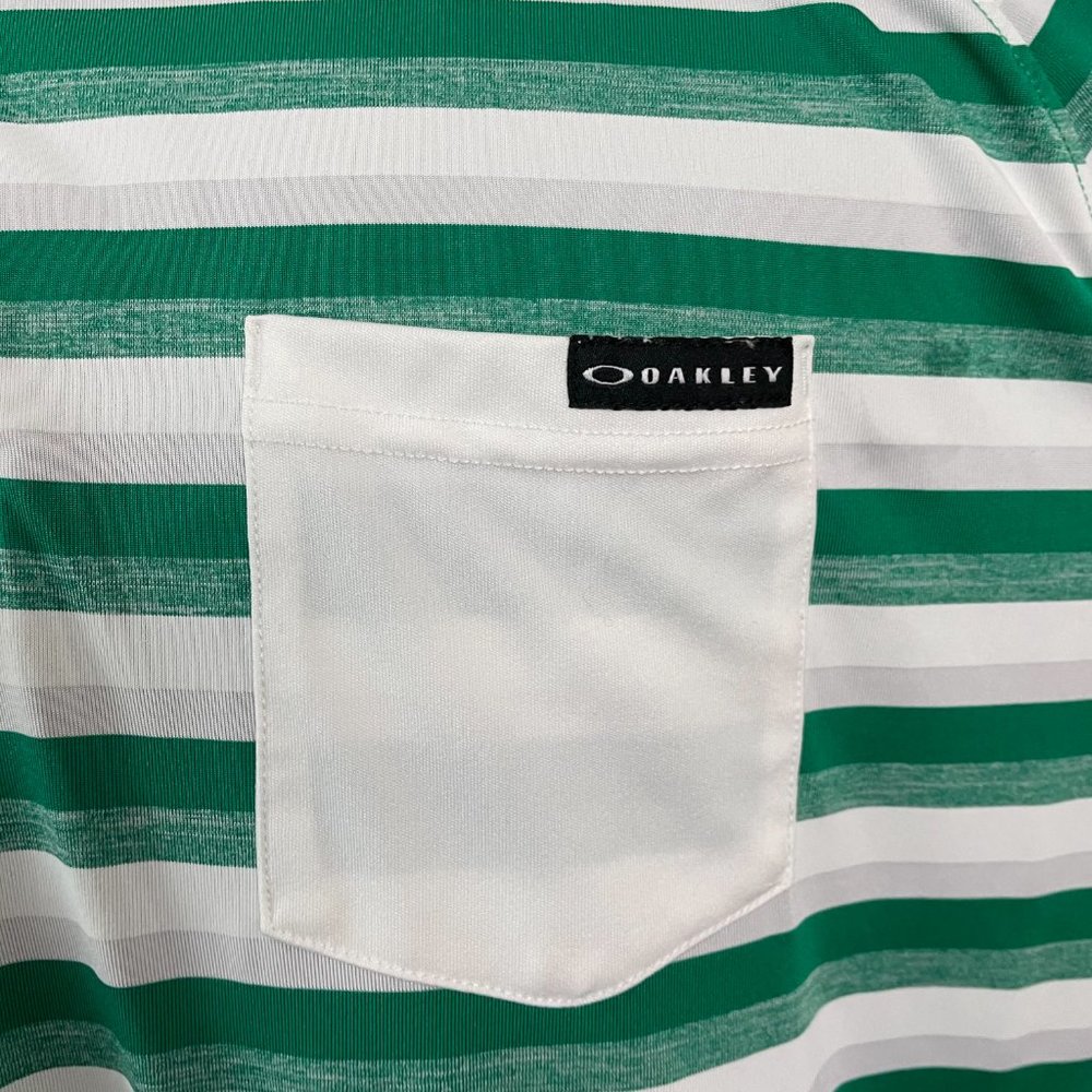 Oakley Hydrolix Mens Polo Shirt XL Extra Large Green White Striped Golf Athletic - Picture 4 of 8